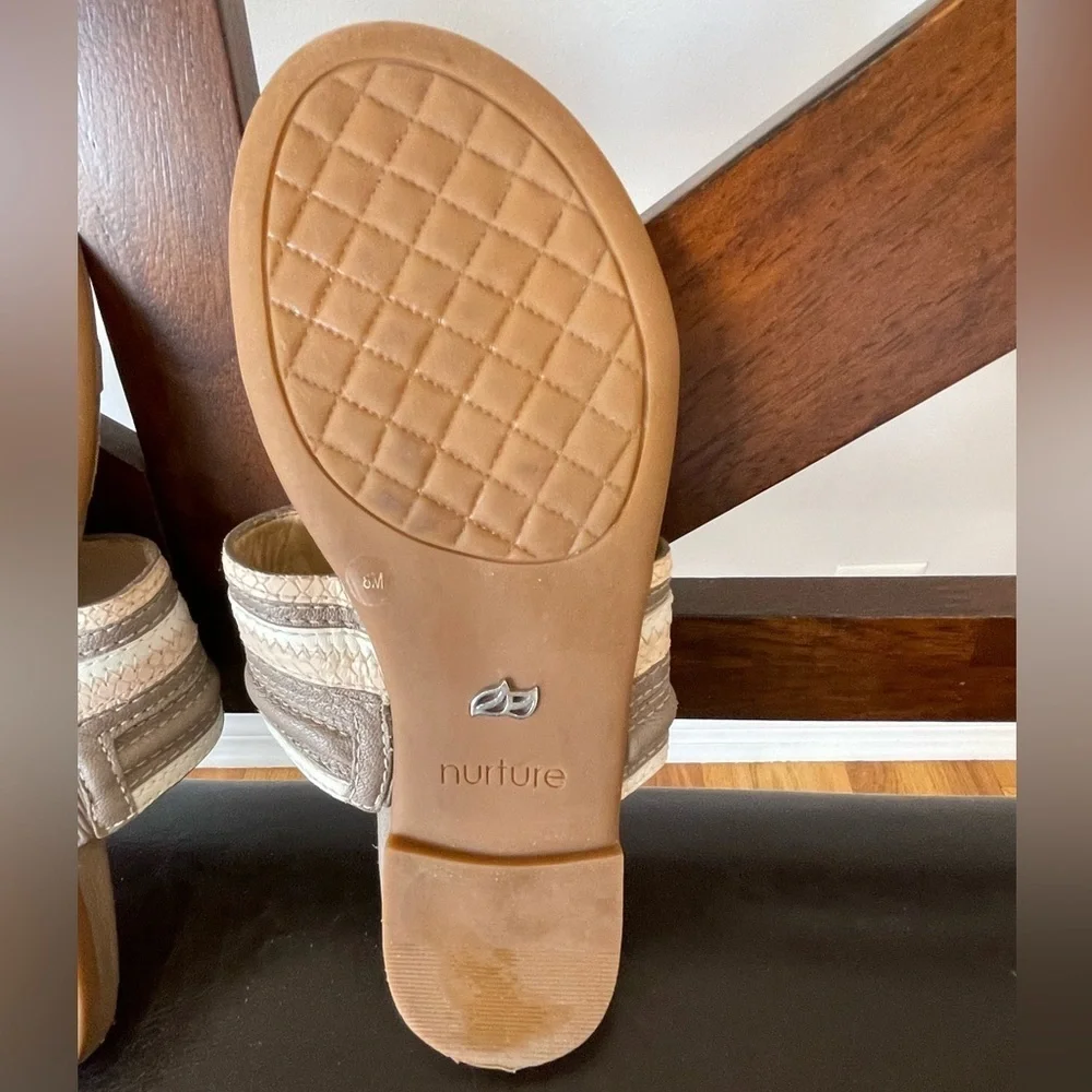 Nurture women's size 8 leather sandals neutral summer office casual slide on